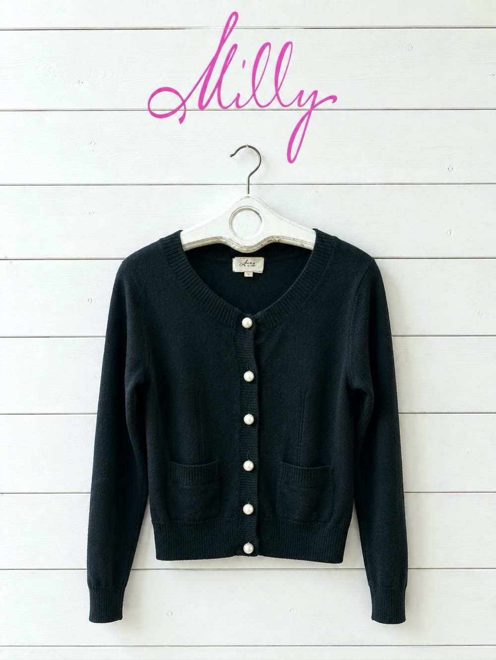 MILLY Green Merino Wool Pearl Button Cardigan Size L